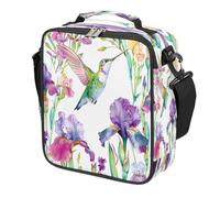 Mexpekil Sac à déjeuner pour enfants motif colibri et fleurs d'iris pour garçons et filles, boîte à déjeuner carrée à isolation thermique, réutilisable, pour l'école, le pique-nique, les voyages