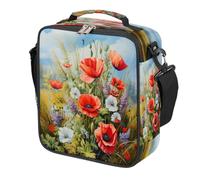 Mexpekil Sac à déjeuner pour enfants motif coquelicot rouge et marguerite - Carré - Isolation thermique - Réutilisable - Pour l'école, le pique-nique, les voyages