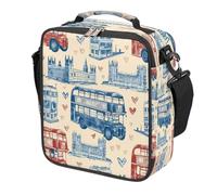Mexpekil Sac à déjeuner pour enfants motif London Bridge Bus Love pour garçons et filles, boîte à déjeuner carrée à isolation thermique, réutilisable pour l'école, le pique-nique, les voyages