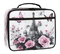 Mexpekil Sac à déjeuner pour enfants, motif Tour Eiffel, rose, fleur, papillon, sac à déjeuner pour garçons et filles, sac fourre-tout isotherme réutilisable pour l'école, le pique-nique, le travail