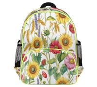 Mexpekil Sac à dos de voyage léger et imperméable avec sangle de poitrine et porte-bouteille d'eau Motif tournesols coquelicots