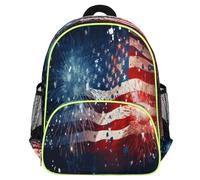 Mexpekil Sac à dos pour enfant avec drapeau des États-Unis et feu d'artifice pour filles et garçons, sac d'école, léger et imperméable, sac à dos de voyage pour enfants préscolaires avec sangle de