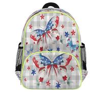 Mexpekil Sac à dos pour enfant avec drapeau des États-Unis et papillons rouges et bleus - Sac à dos d'école, léger et imperméable - Sac à dos de voyage pour enfants préscolaires avec sangle de