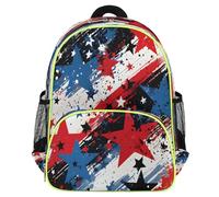 Mexpekil Sac à dos pour enfant avec motif drapeau des États-Unis et étoiles bleues et rouges - Sac à dos d'école, léger et imperméable - Avec sangle de poitrine et porte-bouteille d'eau