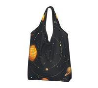 Mexpekil Sac à provisions pliable - Motif univers - Planètes spatiales - Réutilisable - Étanche - Pour le shopping quotidien