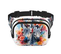 Mexpekil Sac banane aquarelle zèbre animal fleur sac banane femme homme sac banane imperméable mode sac banane avec sangle réglable sac ceinture sac pour course à pied randonnée, multicolore, Taille