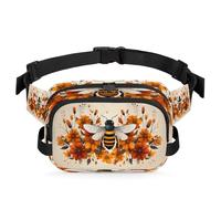 Mexpekil Sac banane avec fermeture éclair bidirectionnelle et sangle réglable Motif bourdon, Noir