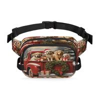 Mexpekil Sac banane avec fermeture éclair bidirectionnelle et sangle réglable pour camion de Noël Golden Retriever Red Holly Berries, Noir