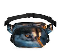 Mexpekil Sac banane avec fermeture éclair bidirectionnelle et sangle réglable sur le thème des animaux avec yeux de loups, Noir