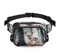 Mexpekil Sac banane avec fermeture éclair bidirectionnelle - Motif cerf Sika dans la forêt - Étanche - Avec sangle réglable, Noir