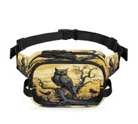 Mexpekil Sac banane avec fermeture éclair bidirectionnelle - Motif hibou noir sur arbre mort - Étanche - Avec sangle réglable, Noir