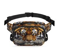 Mexpekil Sac banane avec fermeture éclair bidirectionnelle - Motif tête de tigre réaliste - Avec sangle réglable, Noir