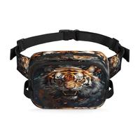 Mexpekil Sac banane avec fermeture éclair bidirectionnelle - Motif tigre marchant de loin - Motif animal réaliste - Imperméable - Avec sangle réglable, Noir