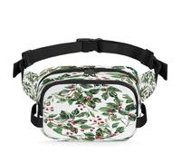Mexpekil Sac banane festif Holly avec fermeture éclair bidirectionnelle imperméable et sangle réglable, Noir