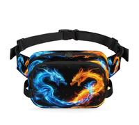 Mexpekil Sac banane, flamants roses jaunes dorés se regardant les uns les autres, sac banane réaliste à fermeture éclair bidirectionnelle, sac banane hydrofuge avec sangle réglable, Noir