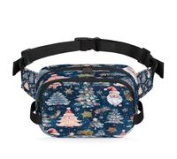 Mexpekil Sac banane imperméable avec motif visages de Père Noël et flocons de neige avec fermeture éclair bidirectionnelle et sangle réglable, Noir