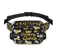 Mexpekil Sac banane Queen Bee Yellow Bee avec fermeture éclair bidirectionnelle imperméable et sangle réglable, Noir