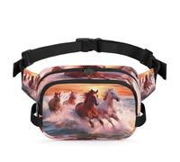 Mexpekil Sac banane réaliste avec fermeture éclair bidirectionnelle - Motif chevaux sur vagues - Étanche - Avec sangle réglable, Noir