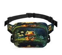 Mexpekil Sac banane réaliste avec fermeture éclair bidirectionnelle - Motif grenouille - Imperméable - Avec sangle réglable, Noir