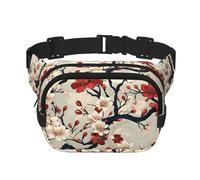 Mexpekil Sac banane rouge et blanc en fleurs de cerisier du Japon pour homme et femme - Sac banane imperméable tendance avec sangle réglable - Sac banane pour course à pied et randonnée, multicolore,