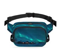 Mexpekil Sac banane, sac banane mystérieux Aurora Village avec fermeture éclair bidirectionnelle, sac banane hydrofuge avec sangle réglable, Noir