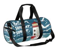 Mexpekil Sac de sport avec compartiment à chaussures, étanche, sac à dos de voyage, phare, mer, mouette, pour fitness, gym, week-end, Summer Lighthouse Sea Seagull