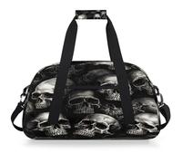 Mexpekil Sac de sport de voyage pour filles et garçons, sac à main étanche pour le sport, la danse, l'école, Têtes de mort noires