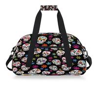 Mexpekil Sac de sport de voyage pour filles et garçons, sac à main étanche pour le sport, la danse, l'école, Tête de mort florale.