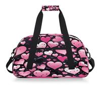 Mexpekil Sac de sport de voyage pour filles et garçons, sac à main étanche pour le sport, la danse, l'école, Cœurs roses et noirs