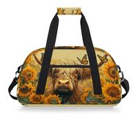 Mexpekil Sac de sport de voyage pour filles et garçons, sac à main étanche pour le sport, la danse, l'école, Vache des Highlands Tournesols