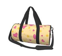 Mexpekil Sac de sport pliable - Sac de voyage imperméable pour femme et homme - Grand sac de week-end pour le sport et la danse, Cœurs roses et étoiles jaunes, Taille unique