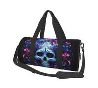 Mexpekil Sac de sport pliable - Sac de voyage imperméable pour femme et homme - Grand sac de week-end pour le sport et la danse, Tête de mort à fleurs violettes, Taille unique