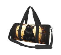 Mexpekil Sac de sport pliable - Sac de voyage imperméable pour femme et homme - Grand sac de week-end pour le sport et la danse, Chat noir citrouille, Taille unique