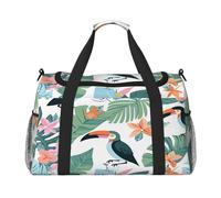 Mexpekil Sac de sport pour homme et femme Motif feuilles de palmier tropicales fleurs toucan, multicolore, 19.7x10.2x13 in, Sac de voyage