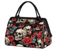 Mexpekil Sac de voyage imperméable pour la gym, le week-end, le week-end, grand sac fourre-tout pour femmes, hommes, enfants, Tête de mort florale et rose