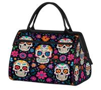 Mexpekil Sac de voyage imperméable pour la gym, le w nd, le w nd, grand sac fourre-tout pour femmes, hommes, enfants, Motif crânes mexicains et fleurs