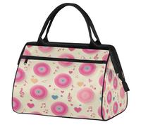 Mexpekil Sac de voyage imperméable pour la gym, le w nd, le w nd, grand sac fourre-tout pour femmes, hommes, enfants, Notes de musique en vinyle rose