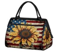 Mexpekil Sac de voyage imperméable pour la gym, le w nd, le w nd, grand sac fourre-tout pour femmes, hommes, enfants, Drapeau des États-Unis Tournesol