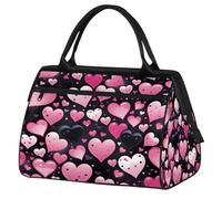Mexpekil Sac de voyage imperméable pour la gym, le w nd, le w nd, grand sac fourre-tout pour femmes, hommes, enfants, Cœurs roses et noirs