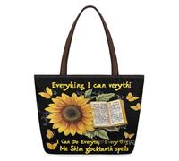 Mexpekil Sac fourre-tout réutilisable pour femme, avec citations de tournesol, grande capacité, joli sac à bandoulière pour le shopping, les courses, le travail, le livre, Citations de livres de