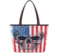 Mexpekil Sac fourre-tout réutilisable pour femme, motif drapeau américain, tête de mort, grande capacité, joli sac à bandoulière pour le shopping, les courses, le travail, le livre, Crâne à croquis