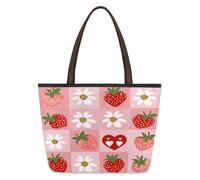 Mexpekil Sac fourre-tout réutilisable pour femme, motif fraises et marguerites, sac à bandoulière mignon de grande capacité pour le shopping, les courses, le travail, le livre, Fraises et marguerites