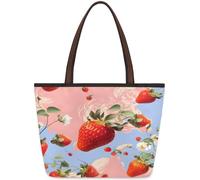 Mexpekil Sac fourre-tout réutilisable pour femme, motif fraises tentantes, sac à bandoulière mignon de grande capacité pour le shopping, les courses, le travail, le livre, Fraises tentantes, Medium