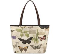 Mexpekil Sac fourre-tout réutilisable pour femme, motif papillon coloré dans un vieux journal, style vintage, grande capacité, joli sac à bandoulière pour le shopping, les courses, le travail, le