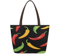 Mexpekil Sac fourre-tout réutilisable pour femme, motif piment rouge, jaune, vert, grande capacité, joli sac à bandoulière pour le shopping, les courses, le travail, le livre, Piment rouge jaune vert