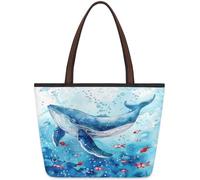 Mexpekil Sac fourre-tout réutilisable pour femme, thème océan, dauphin, océan, bleu, fantaisie, monde sous-marin, grande capacité, joli sac à bandoulière pour le shopping, les courses, le travail, le