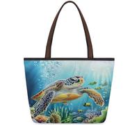 Mexpekil Sac fourre-tout réutilisable pour femme, tortue de mer, océan, monde sous-marin, grande capacité, joli sac à bandoulière pour le shopping, les courses, le travail, le livre, Tortue de mer