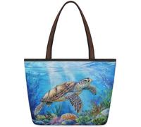 Mexpekil Sac fourre-tout réutilisable pour femme, tortue de mer, océan, monde sous-marin, grande capacité, joli sac à bandoulière pour le shopping, les courses, le travail, le livre, Monde sous-marin