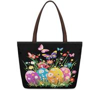 Mexpekil Sac fourre-tout réutilisable pour femme, œuf de Pâques, fleurs, papillon, grande capacité, joli sac à bandoulière pour le shopping, les courses, le travail, le livre, Easter Egg, Small