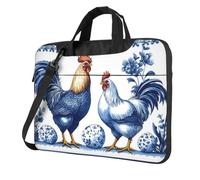 Mexpekil Sac pour ordinateur portable pour homme et femme avec bandoulière, Coqs Poules Bleu Floral, 14 Inch